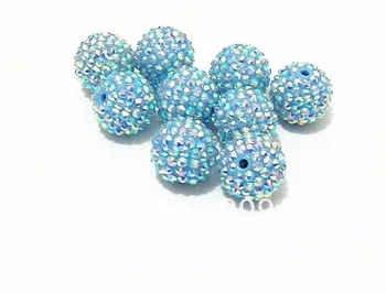 

20mm 100pcs/lot Light Blue AB Resin Rhinestone Ball Beads,Chunky Beads For Kids Jewelry Making