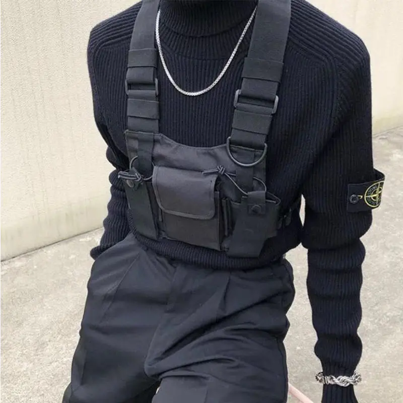 

adjustable Black Vest Hip Hop Streetwear Functional Tactical Harness Chest Rig Kanye West Waist Pack Chest Bag Fashion Nylon