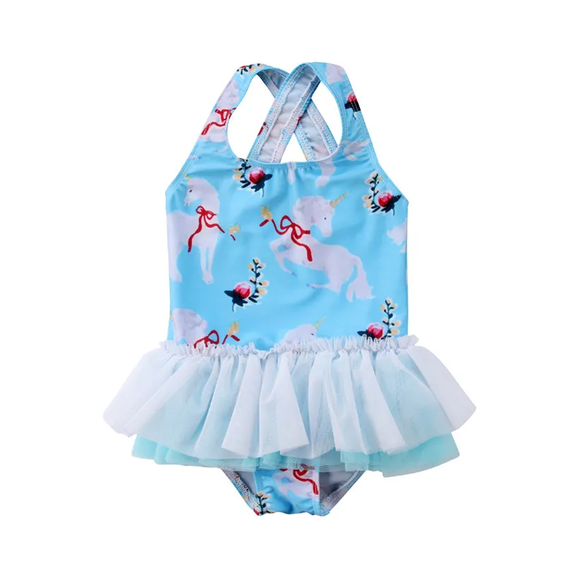 

2018 Brand New Toddler Infant Kid Baby Girl Unicorn Cartoon Tutu Swimwear Swimsuit Bathing Bikini Ruffled Chiffon Beachwear 1-6T
