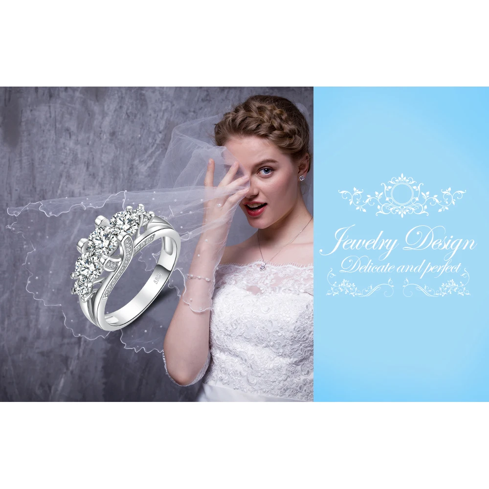 JewelryPalace Vintage 3 Stone 2.8ct Cubic Zirconia Engagement Wedding Bands Rings For Women Genuine 925 Sterling Silver Jewelry