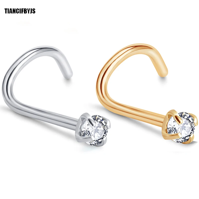 

TIANCIFBYJS 20g Nose Ring Prong Set CZ Stud Screw Gold Silver Clear Black Blue Red Zircon Nody Jewelry Nose Piercing
