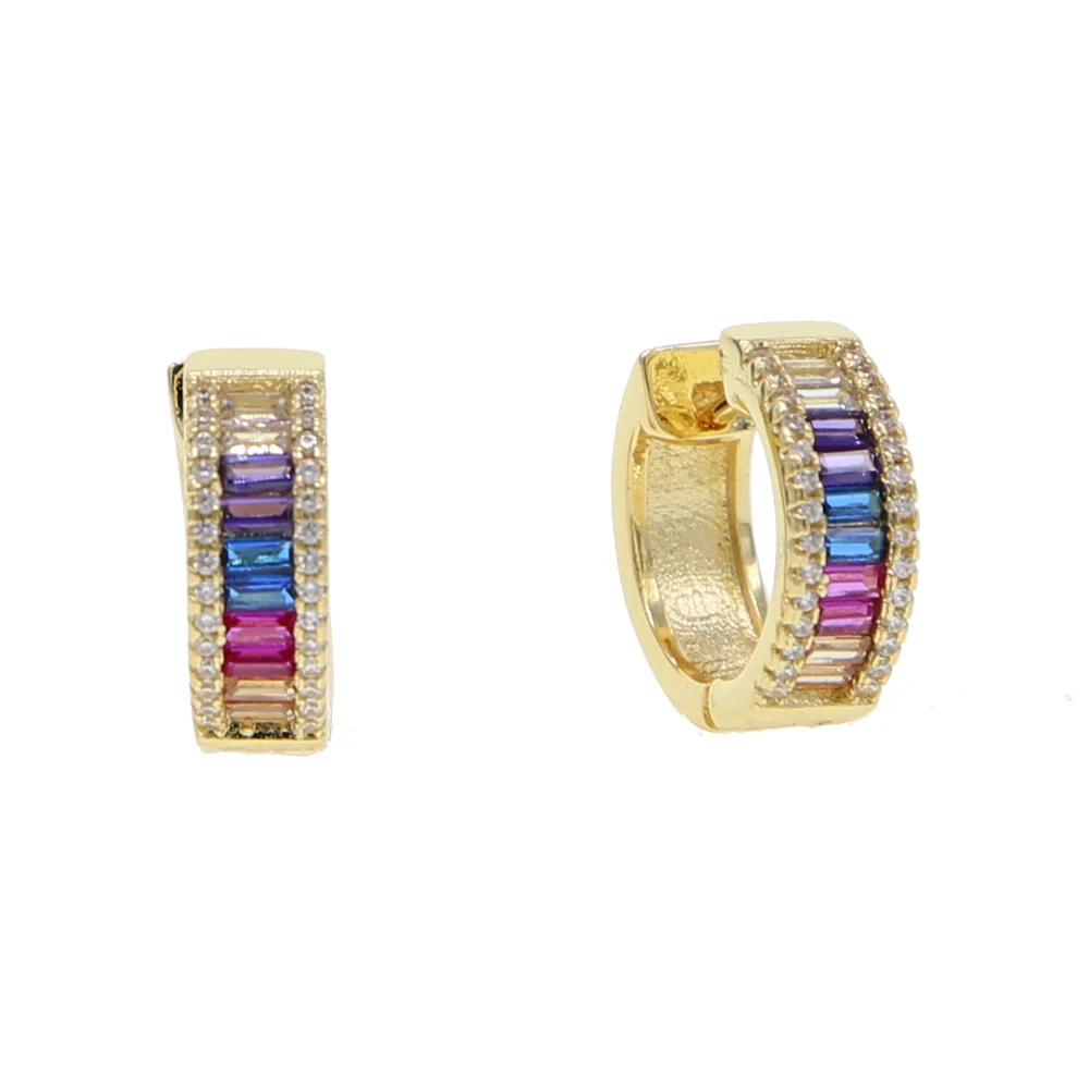 Buy Rainbow baguette cubic zirconia cz hoop earring