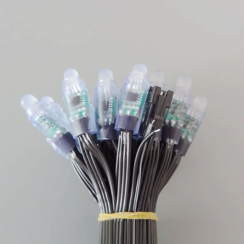 1000 шт./лот Светодиодный модуль RGB ws2811 Рождество lights12mm IP68 водонепроницаемый DC12V полноцветный строки света черный провод кабель