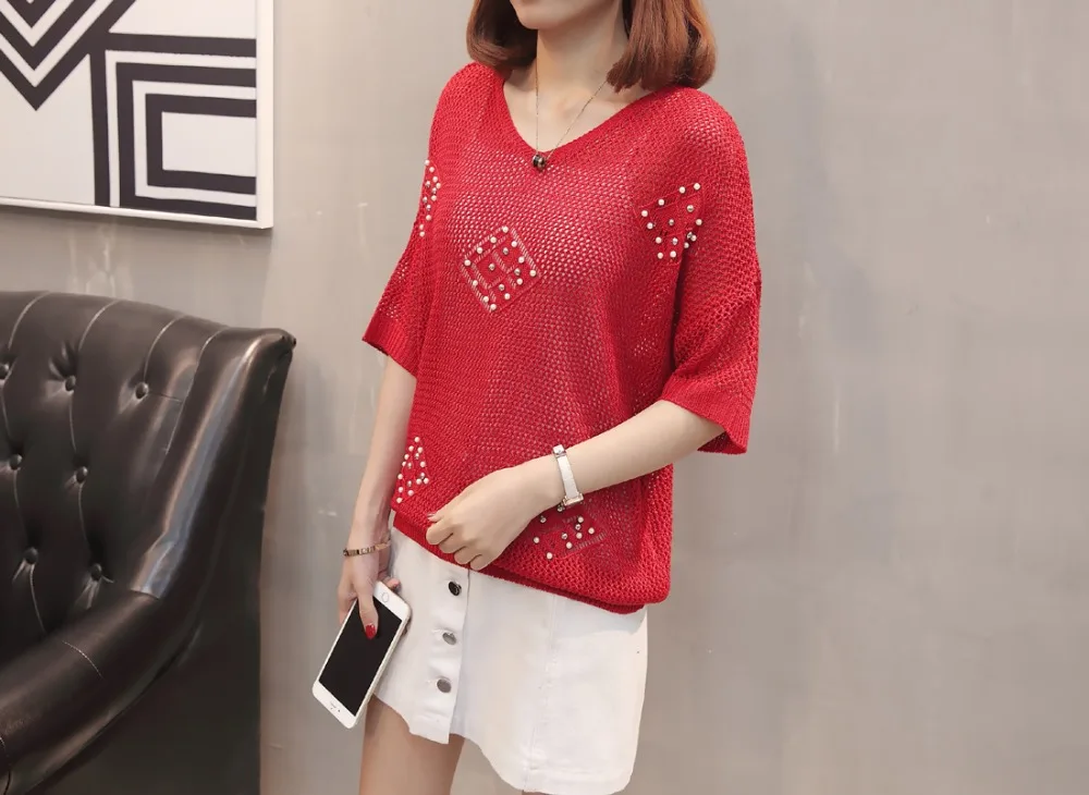 short sleeve sweater F2518 red-3