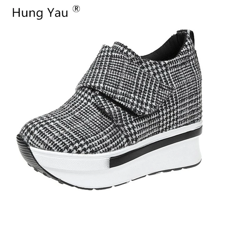 

Hung Yau Women Vulcanize Shoes2018 Fashion Size 35-40 Women Casual Hook&Loop Comfortable Thick Bottom Woman Sneake Gridr Shoes
