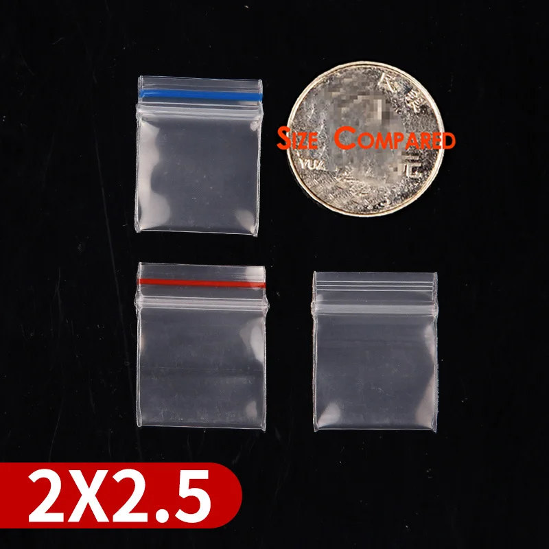 Clear 2x2.5CM Красное голубое обрамление толстом каблуке прозрачные пакеты с застежкой zip-lock небольшой Пластик мешок с застежкой-молнией 100 шт. несколько Размеры Ziplock таблетки расфасованный по пакетам - Цвет: Clear 2x2.5CM