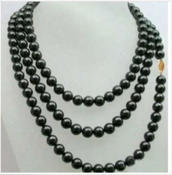 

new stunning 9-10mm black pearl necklace 36inch plated Clasp earrings set