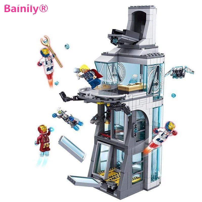 

[Bainily]511pcs Superheroes Space Station Iron Man Base Attack On Avengers Tower Model DIY Building Blocks Bricks Toys