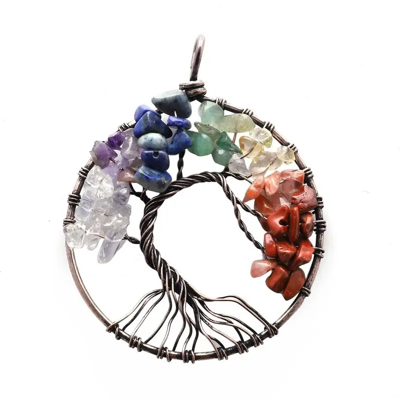 

Chakra Tree Of Life Pendant Necklace Copper Crystal Natural Stone Necklace Quartz Stones Pendants Women Christmas Gift