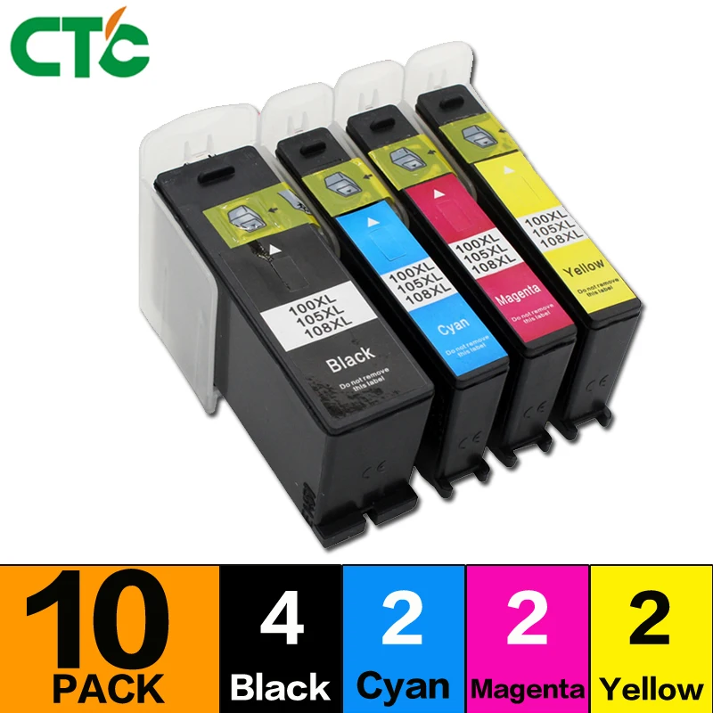 10X Compatible Ink Cartridge For Lexmark 100 100XL 108XL For Lexmark