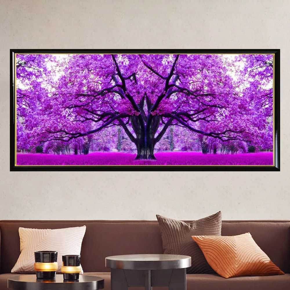 5D DIY Алмазная картина, вышивка крестиком для гостиной 120x45 см, ручная работа, круглая Алмазная фиолетовая вишневая вышивка - Цвет: Лиловый