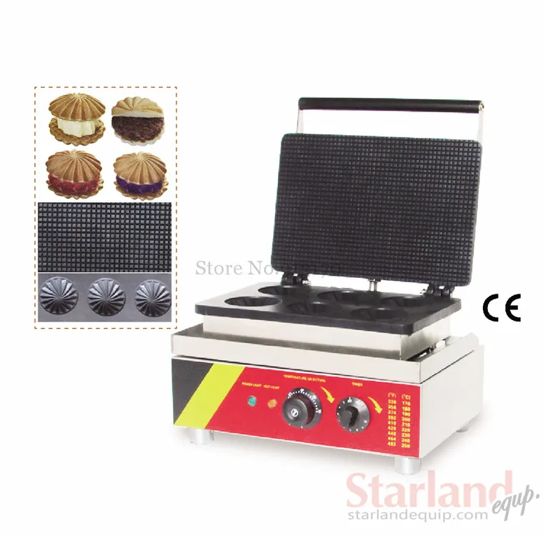 Commercial waffle machine  stainless steel round Finger stuffed waffle maker with 6 pcs waffle moulds 50hz 60hz