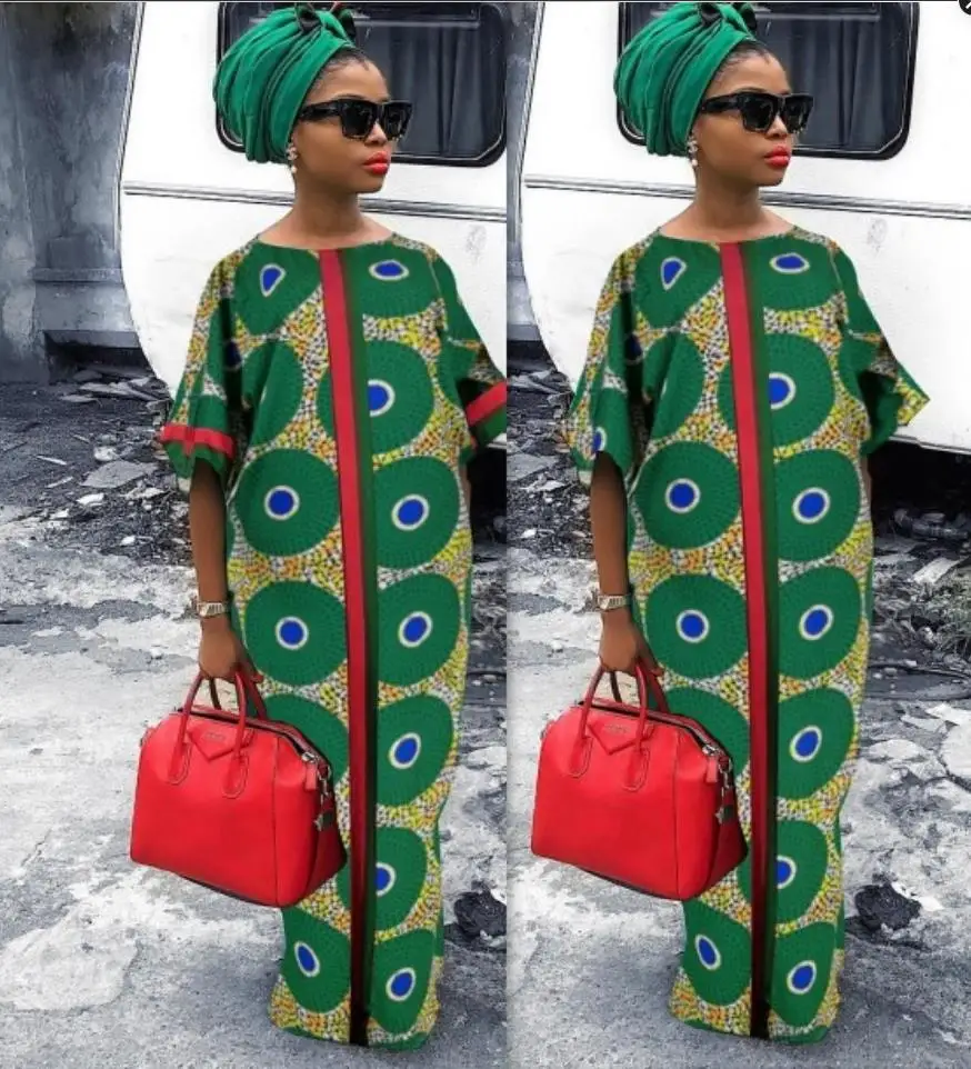 XXL платье Трендовое африканские платья для женщин Цифровая Печать Модные с коротким рукавом Дашики размера плюс Vestidos Largos Plus - Цвет: Зеленый