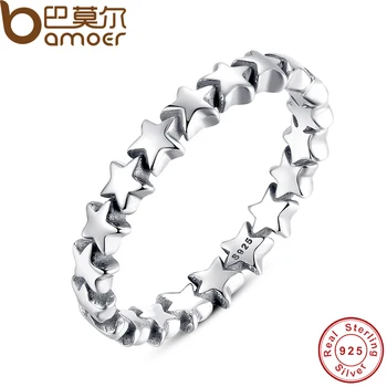 BAMOER Star Trail Stackable Finger Ring For Women Wedding
