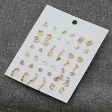 LUXSHINE 21 пар/лот, корейский стиль, серьги-гвоздики, набор для девочек, богемная раковина, бант, луна, звезда, луна, серьги-гвоздики для женщин