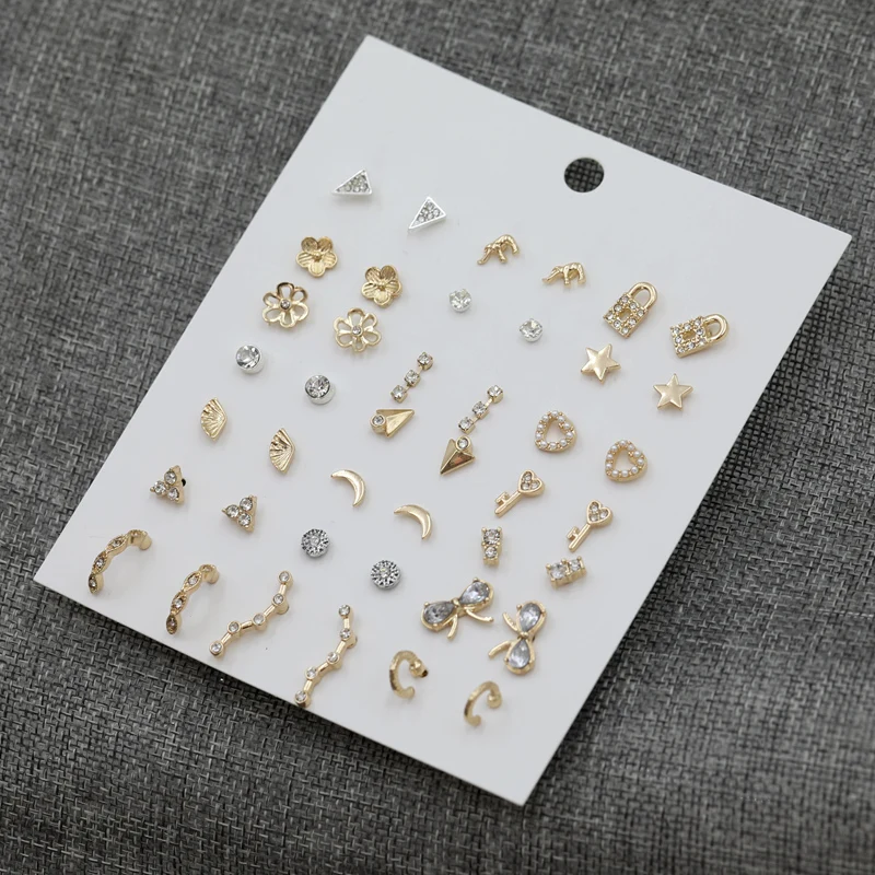 

LUXSHINE 21 Pairs/lot Korean Style Stud Earring Set Girls Bohemian Shell Bowknot Moon Star Moon Ear Studs Earrings for Women