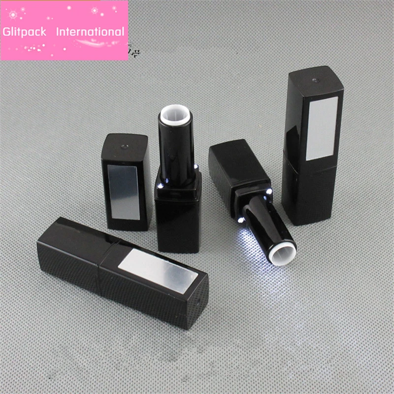 Jual Kosong Semua hitam tabung persegi lipstik tabung lipstik unggul hitam w LED cahaya cermin lipstik containers Lip Rouge Packing