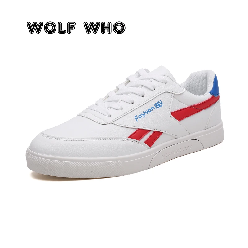 

WOLF WHO 2019 New Men Thick bottom Casual Shoes Fashion Male Sneakers White Flats Shoes Man PU Breathable Tenis Masculino X-004