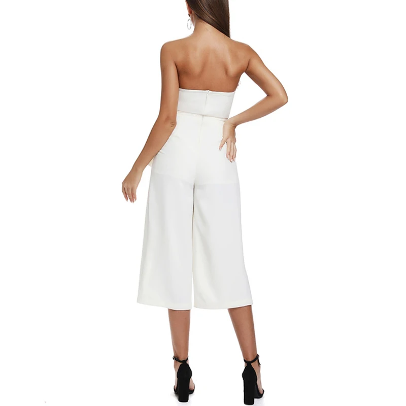 Max Spri 2019 New Women Fashion Office Lady Sexy Strapless Backless Ruffles Half Length Pant Party Club Bodycon Casual Jumpsuit Max Spri 2019 New Women Fashion Office Lady Sexy Strapless Backless Ruffles Half Length Pant Party Club Bodycon Casual Jumpsuit
