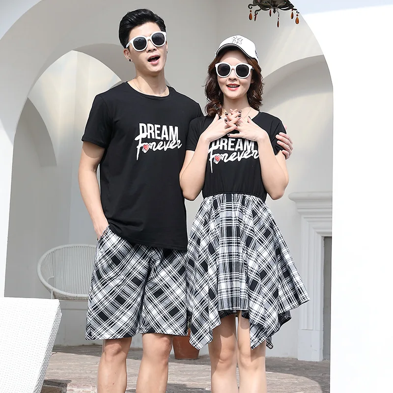 Korean couple clothing tshirts college fashion style pair lovers women summer beach dress family matching clothes outfit wear 13