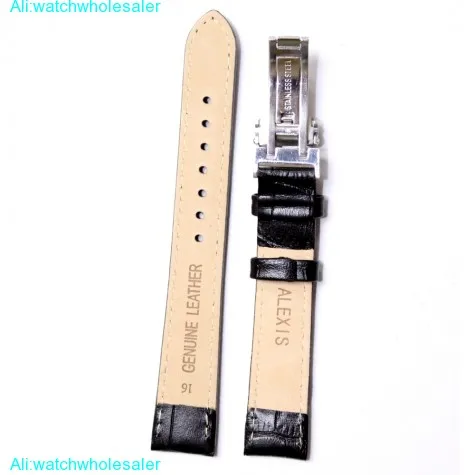 16mm Good Black All Genuine Leather Unisex Croco Watch Band Straps WB1037D16GB
