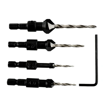 

4PCS/Set Tapered Countersink Cone Hole Saw HSS Drill Bit Woodworking Tools Set Hex Shank Screw Hardened Countersink Drill