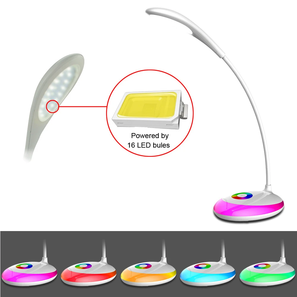 

Living Color LED Table Lamp Touch Control Adjustable Brightness Multi-angles kids Eye Protection Reading Light Desk Lamp white