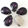 Livraison gratuite! Verre en forme de goutte de pluie violet profond de qualité supérieure cousu sur des strass, fond argenté lâche ► Photo 3/3