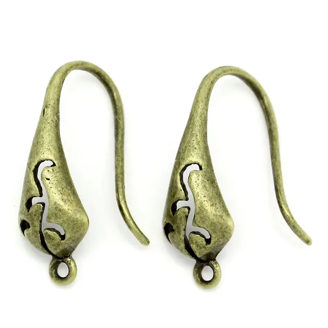 10 Pcs 18x10mm Ancient Bronze Earring Hook Findings Post Hollow Carved Pattern Ear DIY Jewelry
