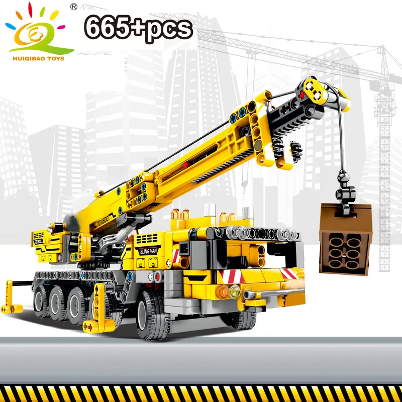  665pcs Technic Engineering Lifting Crane Building Blocks Compatible legoing Technic truck Construct