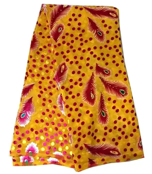 

Free shipping (5yards/pc) soft and smooth African velvet lace fabric in yellow with stones for making party dress VBL028
