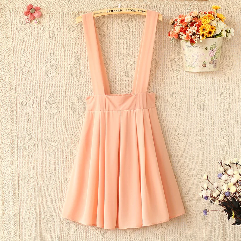 

2016 Real Sale Above Knee, Mini Saia Saias Skirts E8368-2014 Women's Gentlewomen Elegant Solid Color Chiffon Braces Skirt 0324