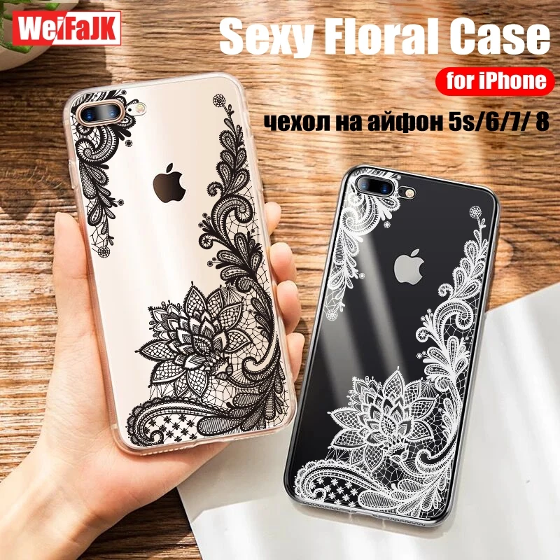 

WeiFaJK Case for iPhone 5s 5 6 6s 7 8 Plus Fashion Women Flower Silicone Soft Cover for iPhone 7 Plus 6 6s Phone Case X Coque SE