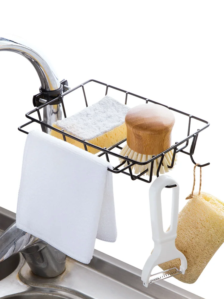

Iron Faucet Rack Kitchen Storage Rack Free Punching Sink Rag Drain Rack Sponge Holder
