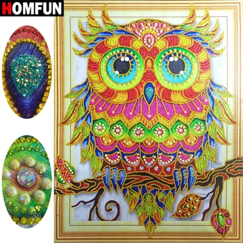 

HOMFUN Special Shaped Diamond Painting Owl Picture Rhinestones 5D DIY Diamond Embroider gift Animal Home Decor Gift 40x50cm