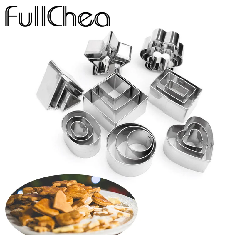 

FullChea 24pc/set Cooking Tool Heart Shape Biscuit Flower Square Cookie Cutters Biscuits Biscuits Mold Cookie Cutters Biscuit