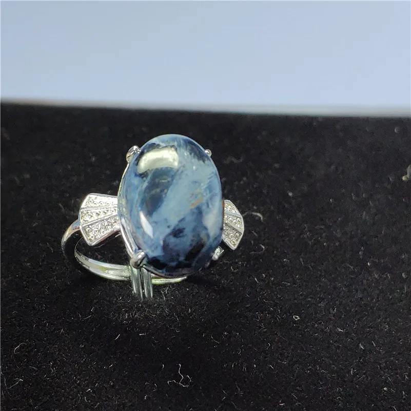 

Adjustable Ring Natural Pietersite Stone 925 Sterling Silver Women Men Chatoyant AAAAA Blue 14x10mm Crystal Ring Jewelry