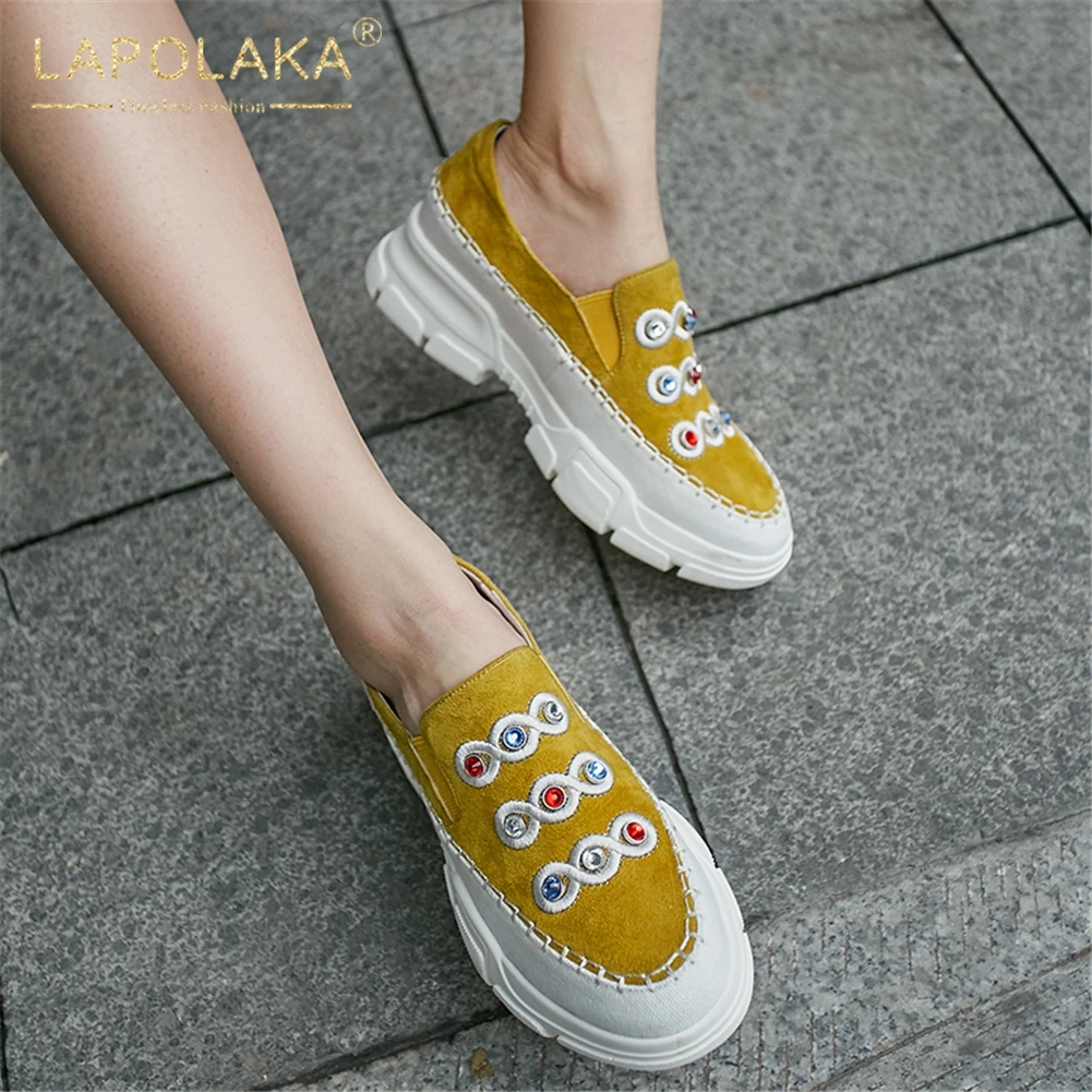 

brand kid suede leather top quality flat platform flats woman shoes slip on casual fashion shoes woman flats women footwear