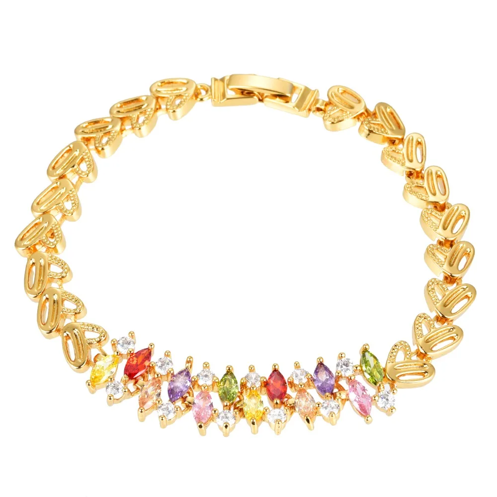 www.bagssaleusa.com : Buy NEW Fashion Women Bracelet Gold Color Rainbow CZ Cubic Zirconia Charm ...