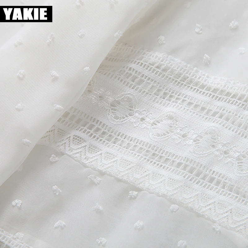 Шифоновая Блузка рубашка женские блузки 2017 летние ажурные повседневные