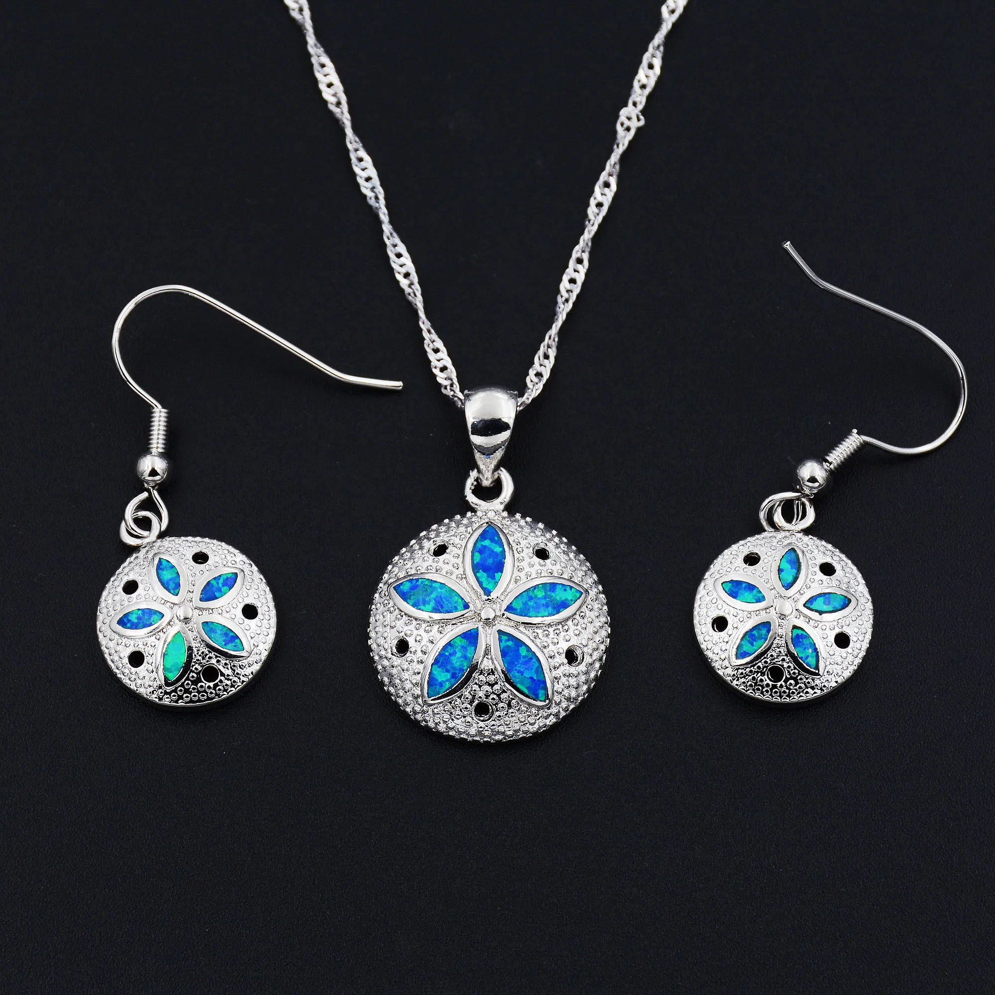 

Ocean Blue Collection Mermaid Sand Dollar Turtle Starfish Pendant Necklace and Earrings Jewelry Set