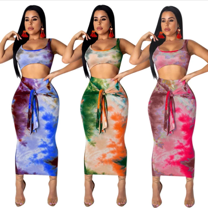 Women Two Piece Set Midle Length Skirt Outfits Sling Vest +Package Hip Pencil Bodycon Ladies Outfit Femme | Отзывы и видеообзор -32985479943