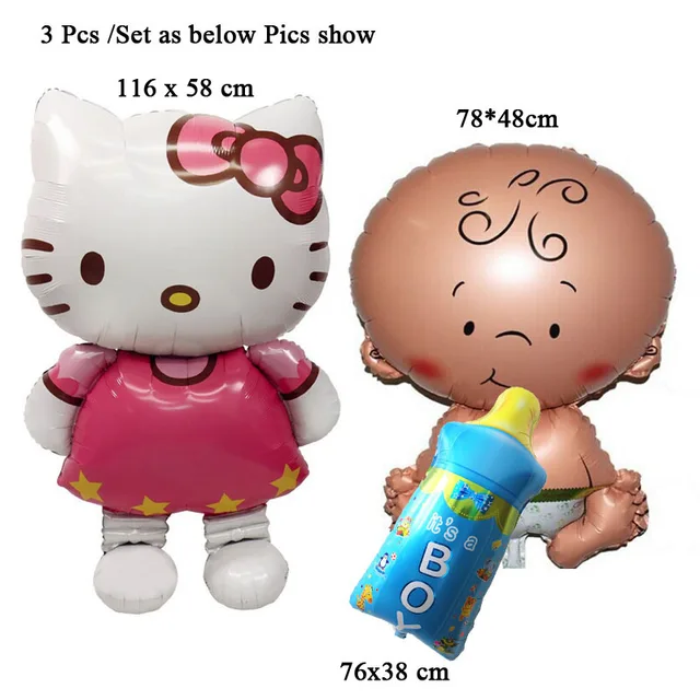 3pcs Lot Foil Balloons Toys Baby Bottle Hello Kitty Cat 1st Birthday