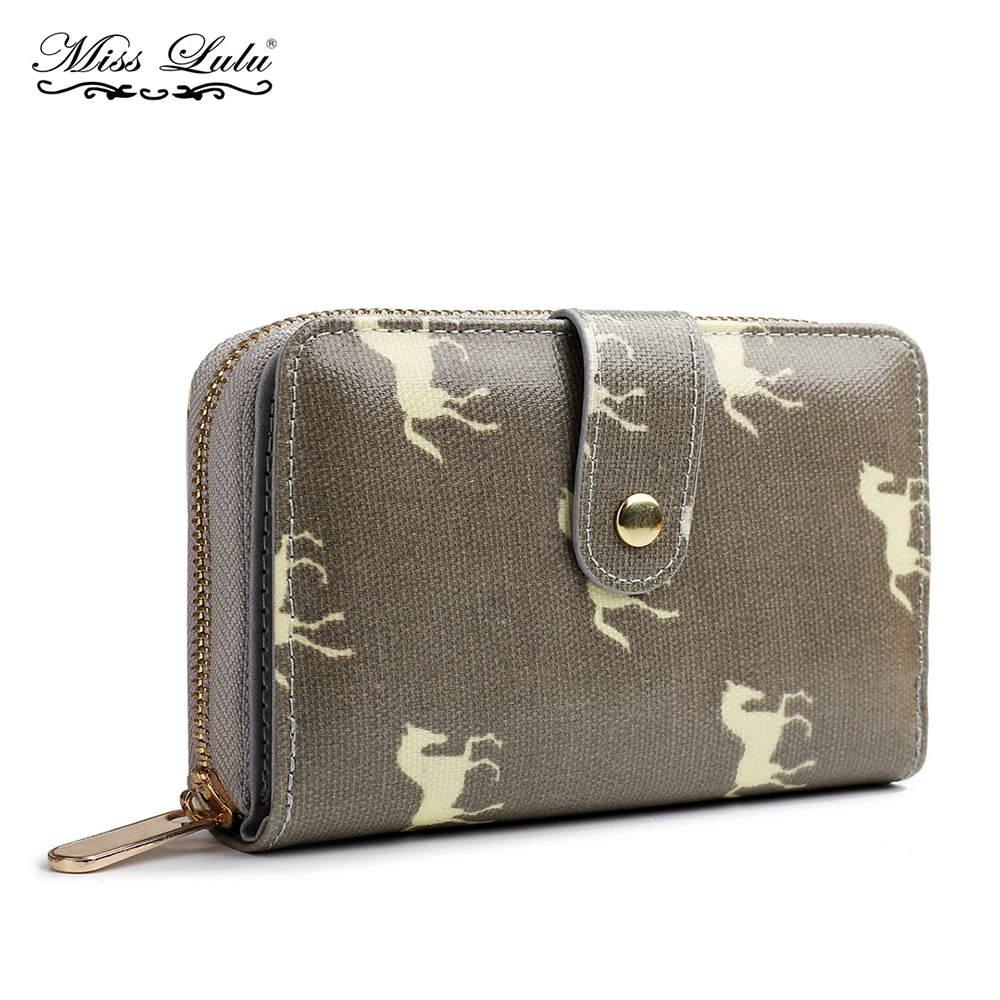 

Miss Lulu Women Wallets Purses Girls Clutch Hand Bag Horse Matte Oilcloth Short Organizer Coin Money Bag Card Holder L1580