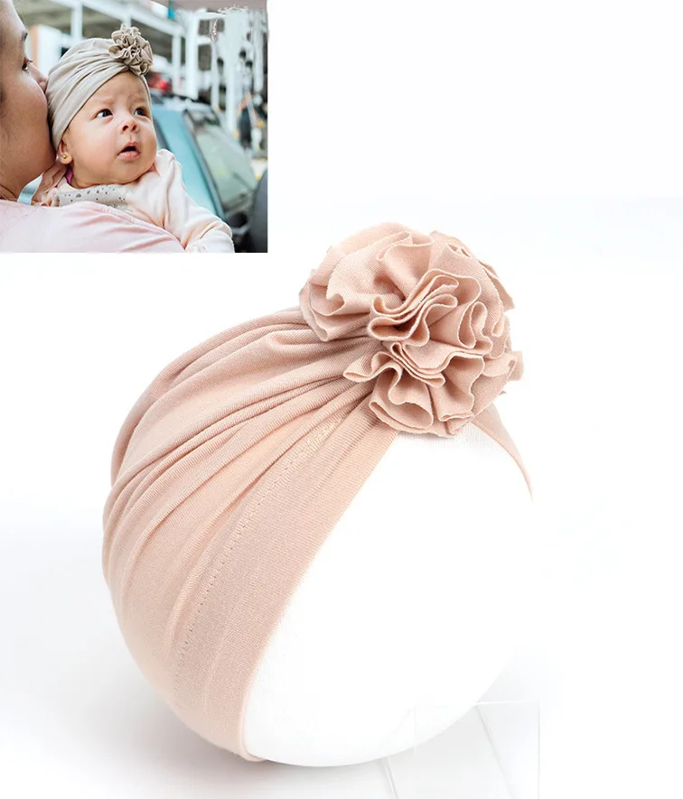 New Fashion Flower Baby Hat Newborn Elastic Baby Turban Hats for Girls 10 Colors Cotton Infant Beanie Cap 1 PC - Цвет: Бежевый