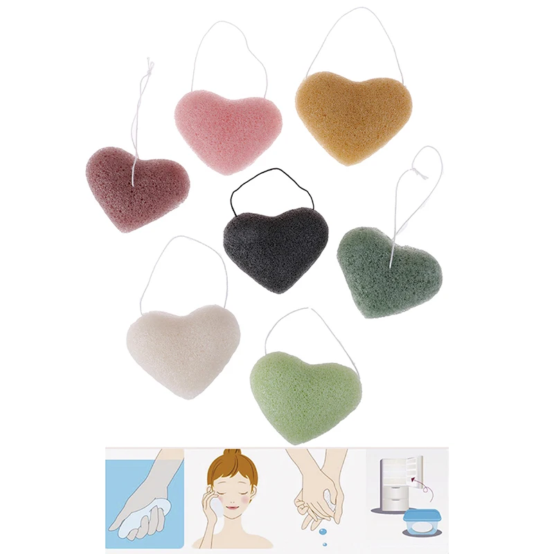 1 шт. в форме сердца Отшелушивающий очищающий коньяк спонж натуральный спонж Конняку для лица Губка для мытья и уборки макияжа