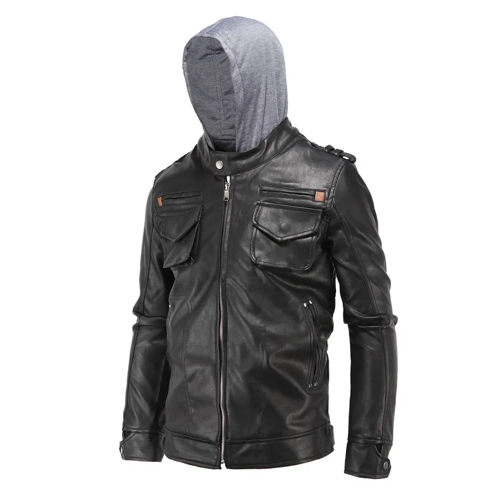 Popular Black Leather Jacket with Hood Men-Buy Cheap Black Leather ...