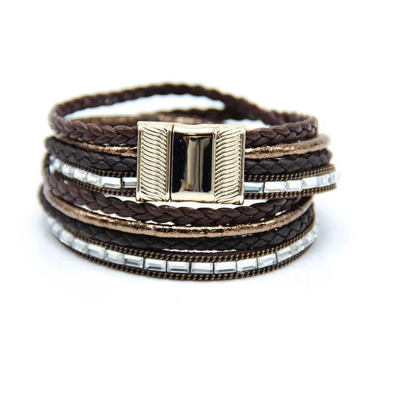ZG многослойный браслет для женщин с прозрачными стеклянными камнями мощение магнитной застежкой браслет для лета ювелирные изделия в 9 цветах - Окраска металла: brown