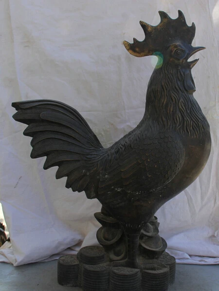

JP S0524 26" Chinese Bronze Wealth Money animal Zodiac Year Rooster Cock sculpture Statue