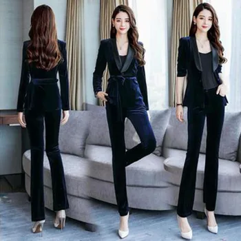 

2 piece outfits for women fashion temperament elegant velvet women's small western jacket and casual trousers gold velvet suit